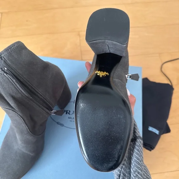 LIKE NEW Prada Suede Ankle Heeled Boots, Size 39
